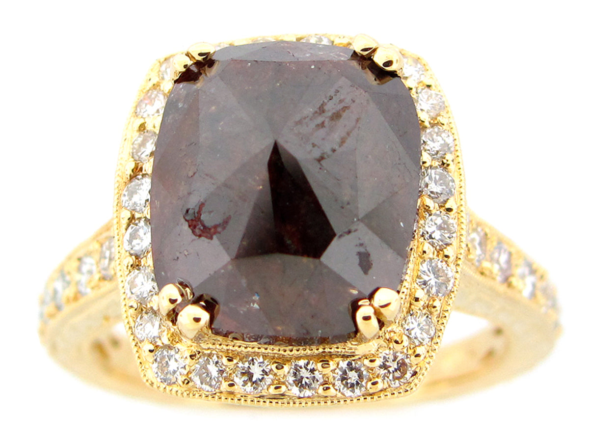 BROWN & WHITE DIAMOND RING, 18KY (N) CENTER=4.87