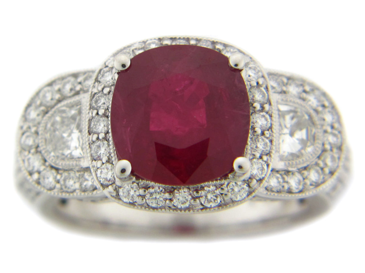 RUBY & DIAMOND RING, 18KW (E), C=3.67