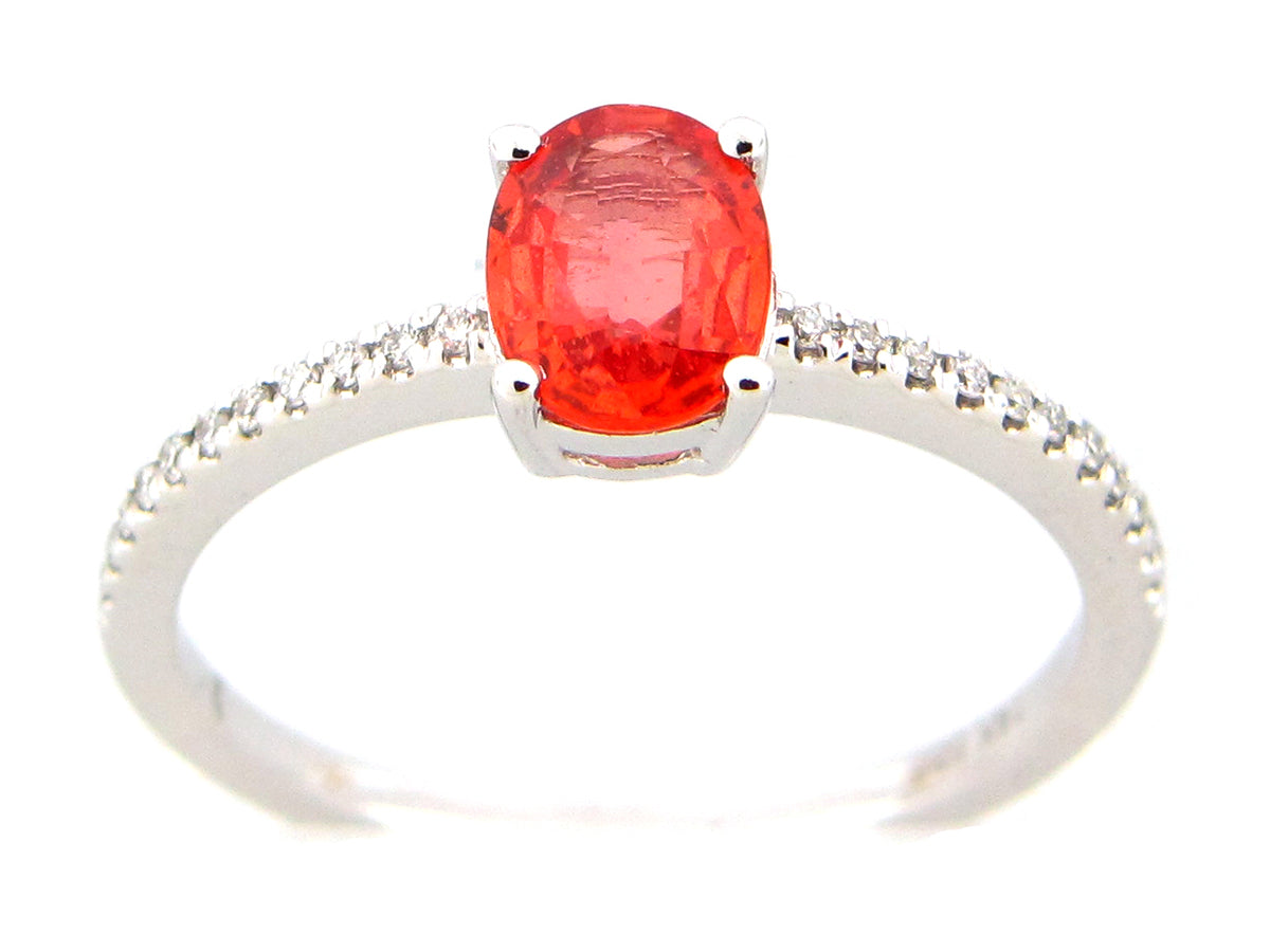 ORANGE SAPPHIRE OVAL & DIAMOND RING, 14KW (U)