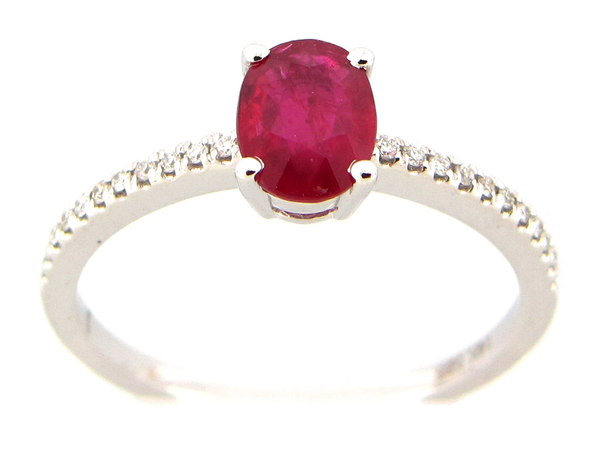 RUBY OVAL & DIAMOND RING, 14KW (H)