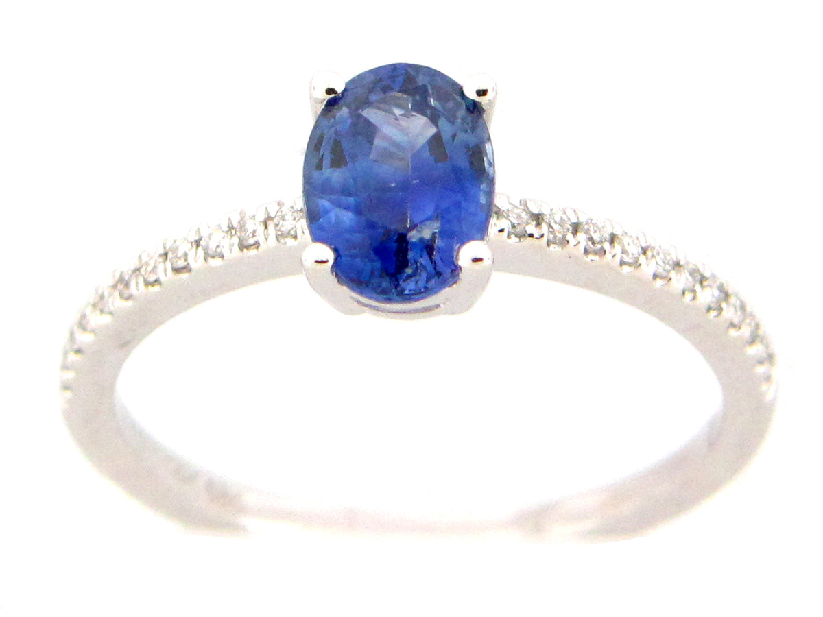 SAPPHIRE OVAL & DIAMOND RING, 14KW (H)