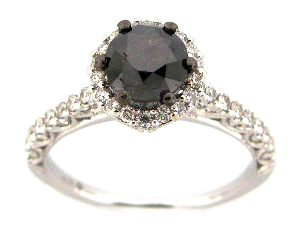 BLACK & WHITE DIAMOND RING, 18KW (R)