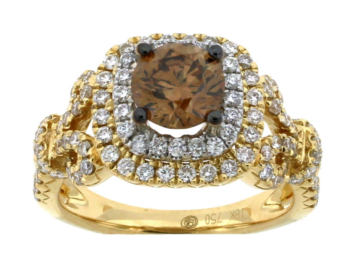 BROWN & WHITE DIAMOND RING, 18KT (N)