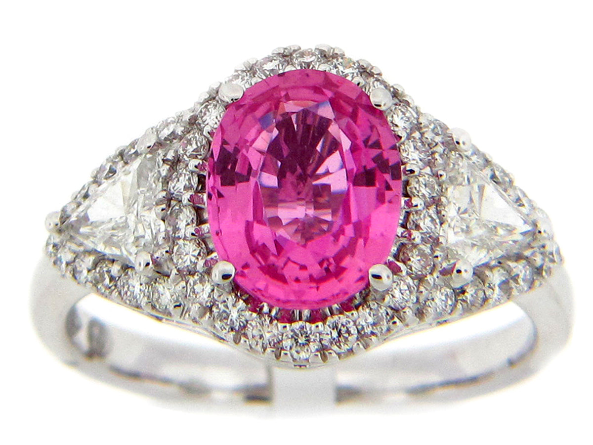 PINK SAPPHIRE & DIAMOND RING, 18KW (E), CENTER=2.29