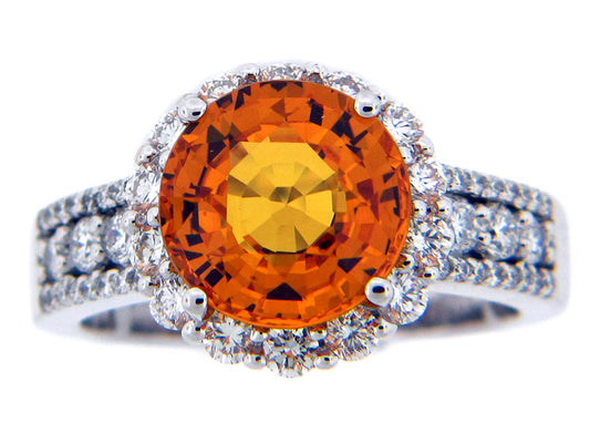 YELLOW SAPPHIRE & DIAMOND RING, 18KW (E/U), CENTER=4.08