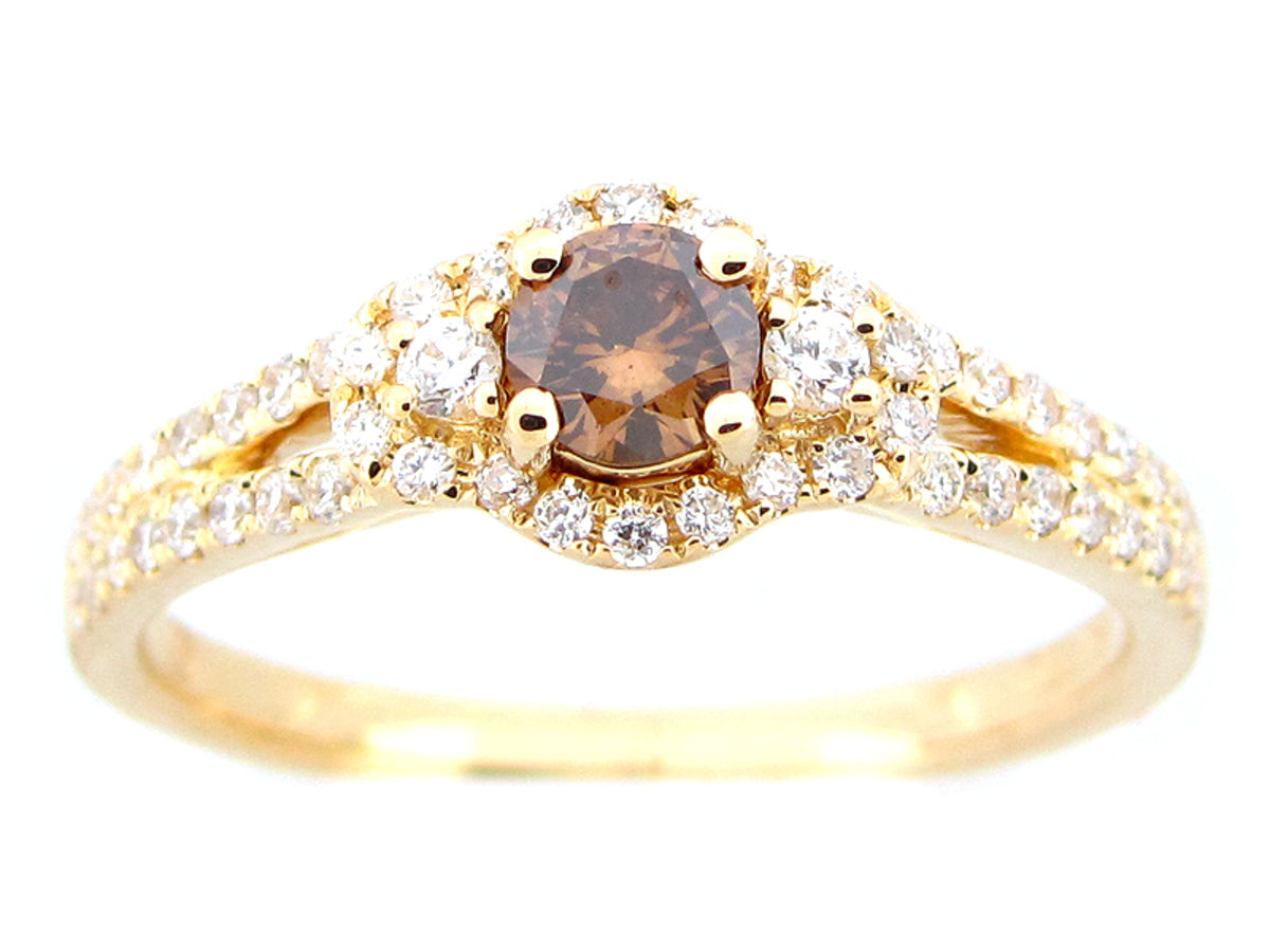 BROWN & WHITE DIAMOND RING, 18KY (N)