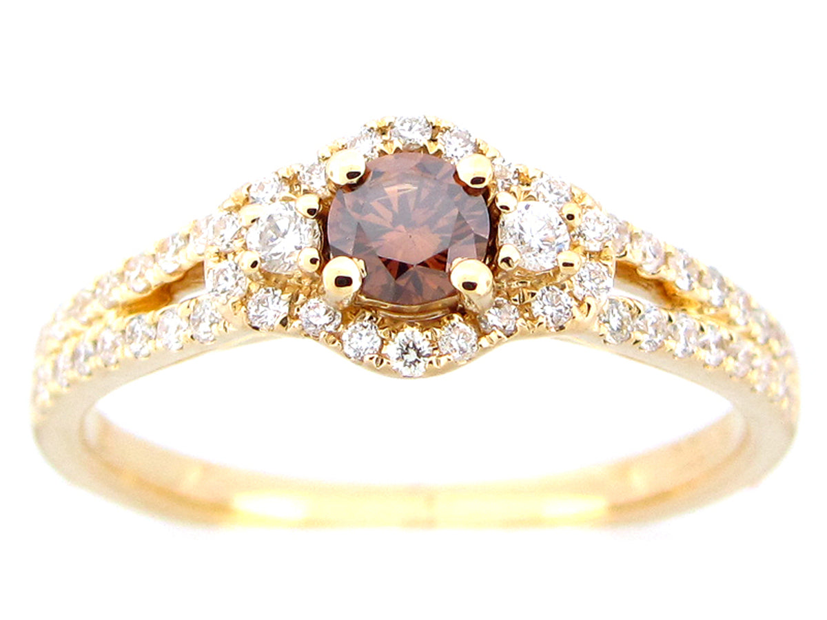 BROWN & WHITE DIAMOND RING, 18KY (N)