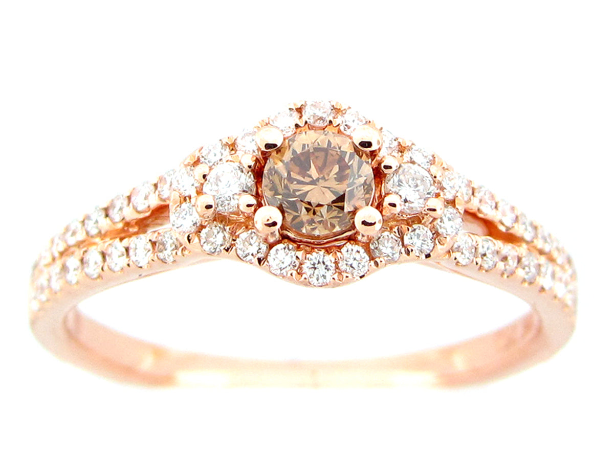 BROWN & WHITE DIAMOND RING, 18KR (N)