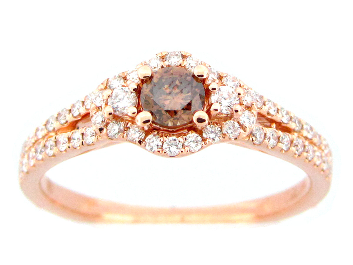 BROWN & WHITE DIAMOND RING, 18KR (N)