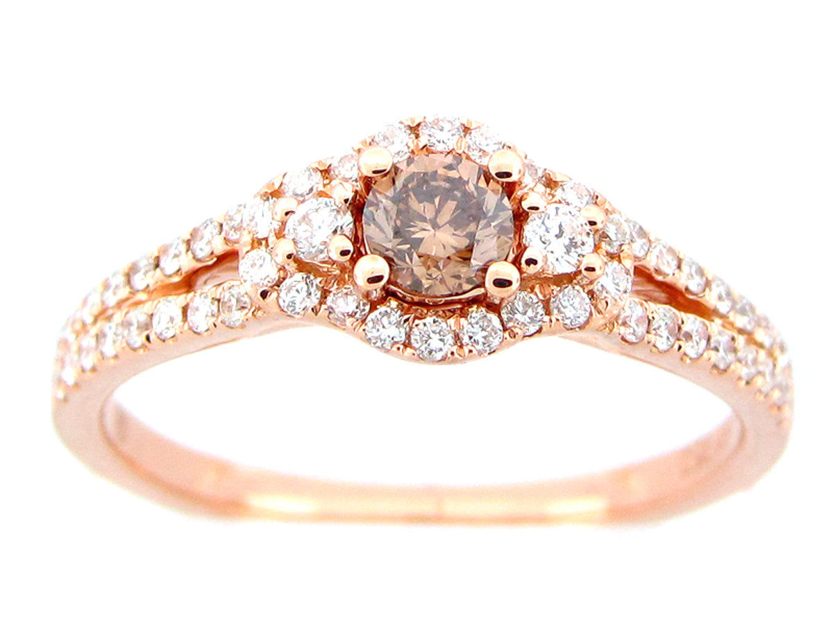 BROWN & WHITE DIAMOND RING, 18KR (N)