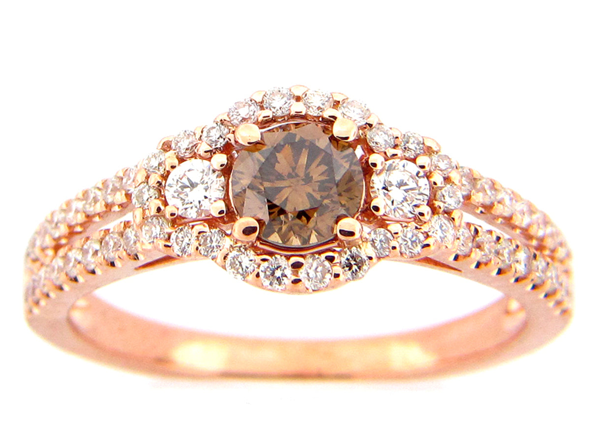 BROWN & WHITE DIAMOND RING, 18KR (N), CENTER=0.44