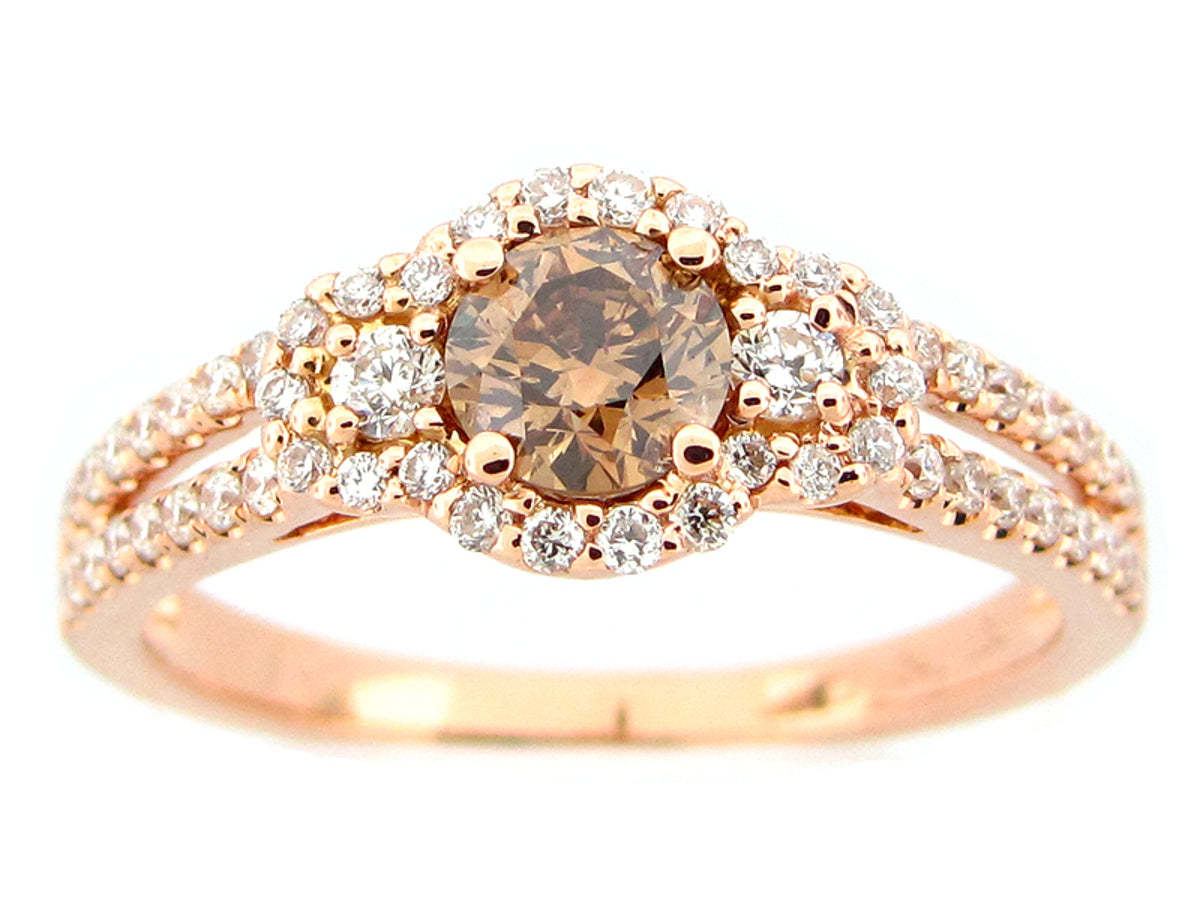 BROWN & WHITE DIAMOND RING, 18KR (N)