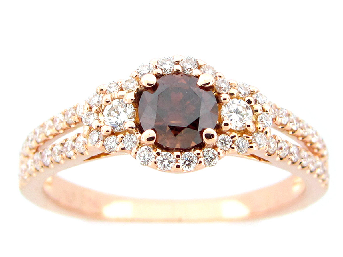 BROWN & WHITE DIAMOND RING, 18KR (N)