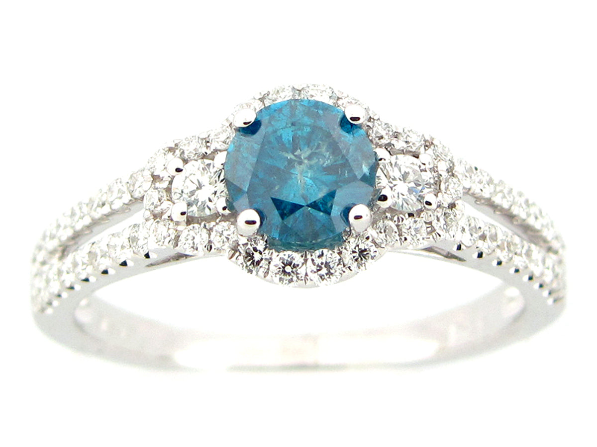 BLUE & WHITE DIAMOND RING, 18KW (R), CENTER=0.58