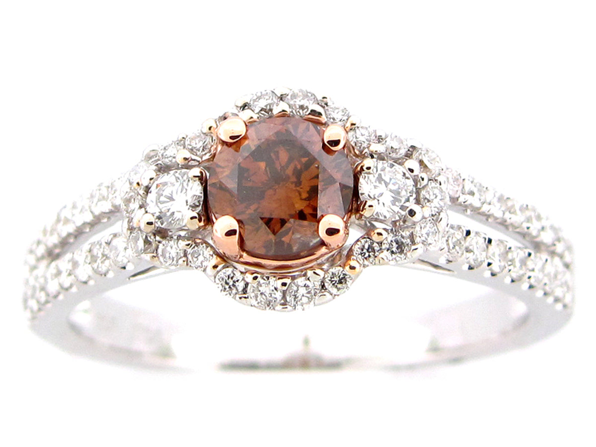 BROWN & WHITE DIAMOND RING, 18KZ (N)
