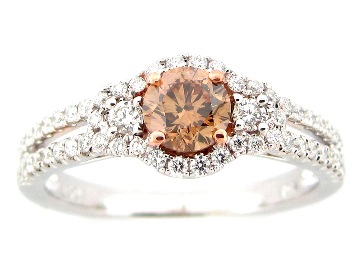 BROWN & WHITE DIAMOND RING, 18KZ (N)