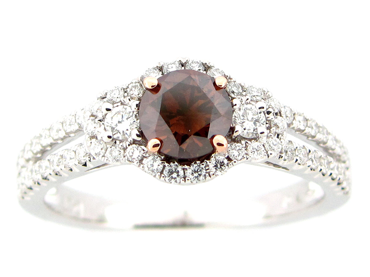 BROWN & WHITE DIAMOND RING, 18KZ (N)