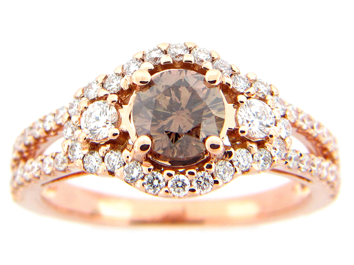 BROWN & WHITE DIAMOND RING, 18KR (N), CENTER=0.71