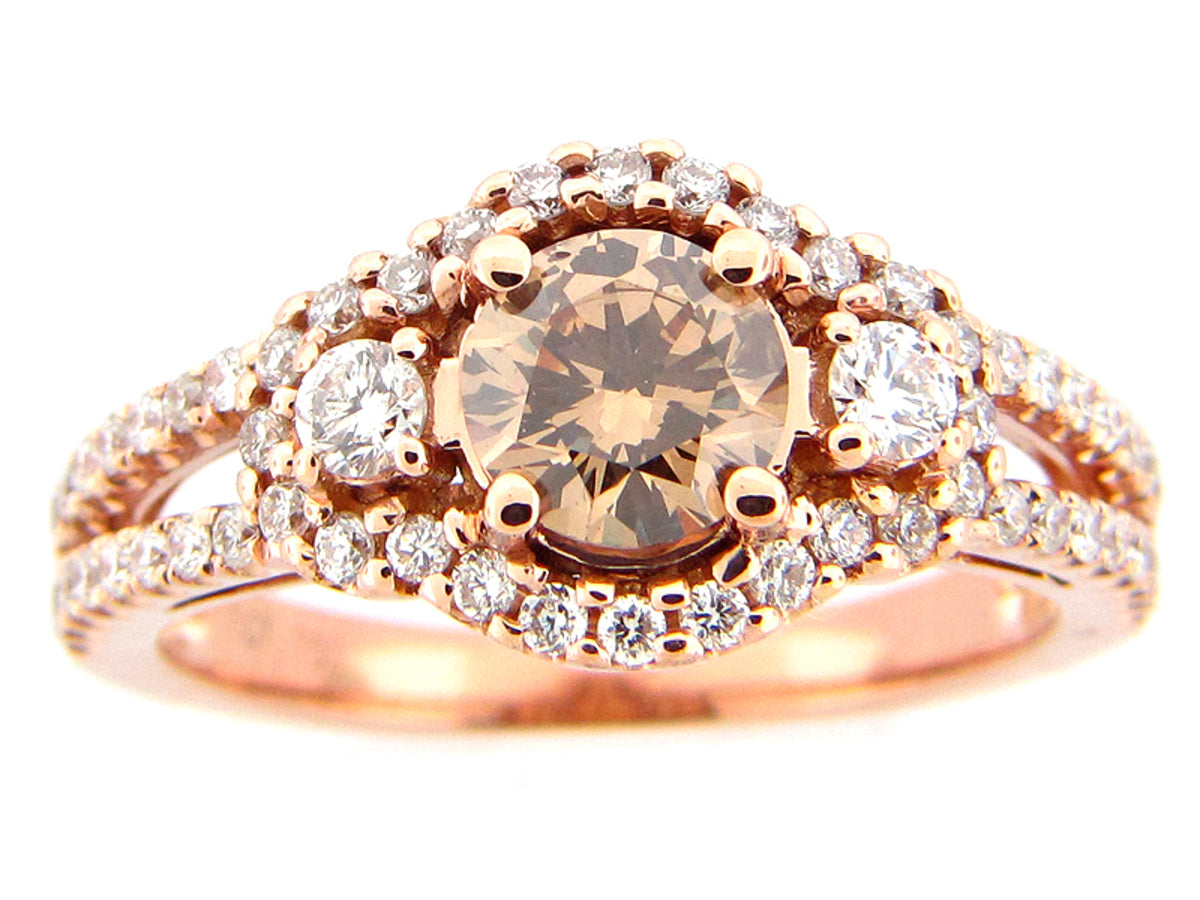 BROWN & WHITE DIAMOND RING, 18KR (N), CENTER=0.75