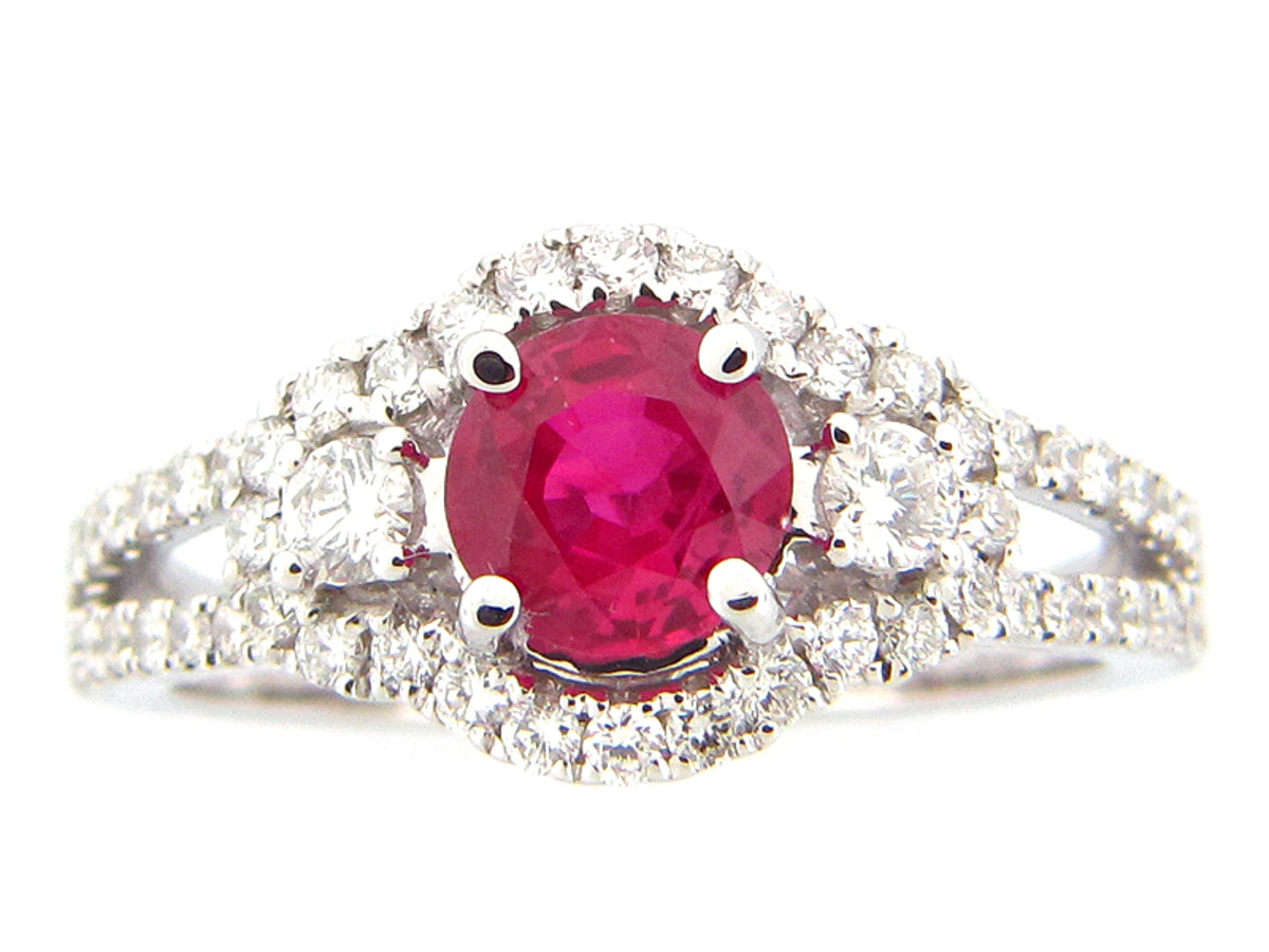 RUBY & DIAMOND RING, 18KW (E), CENTER=1.02