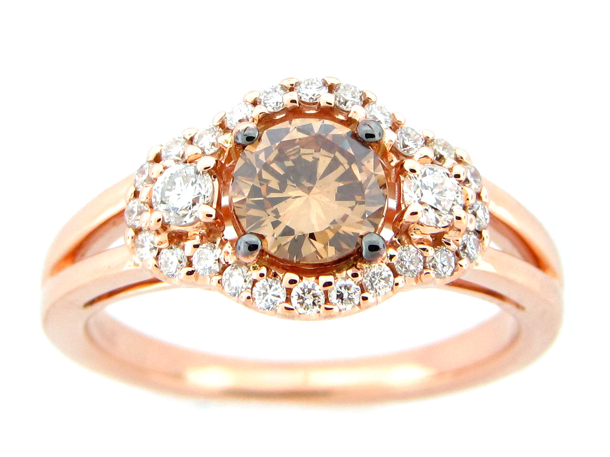 BROWN & WHITE DIAMOND RING, 18KR (N)