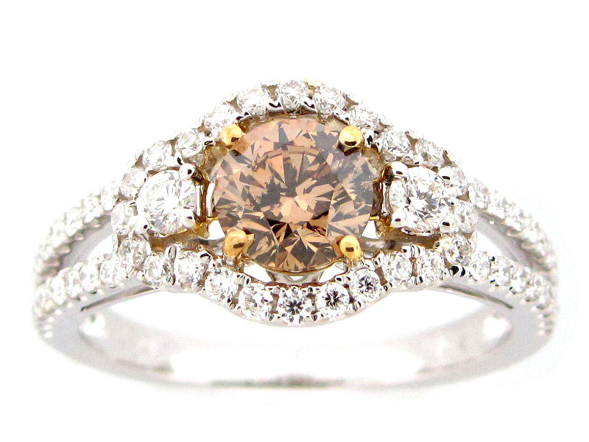 BROWN & WHITE DIAMOND RING, 18KZ (N)