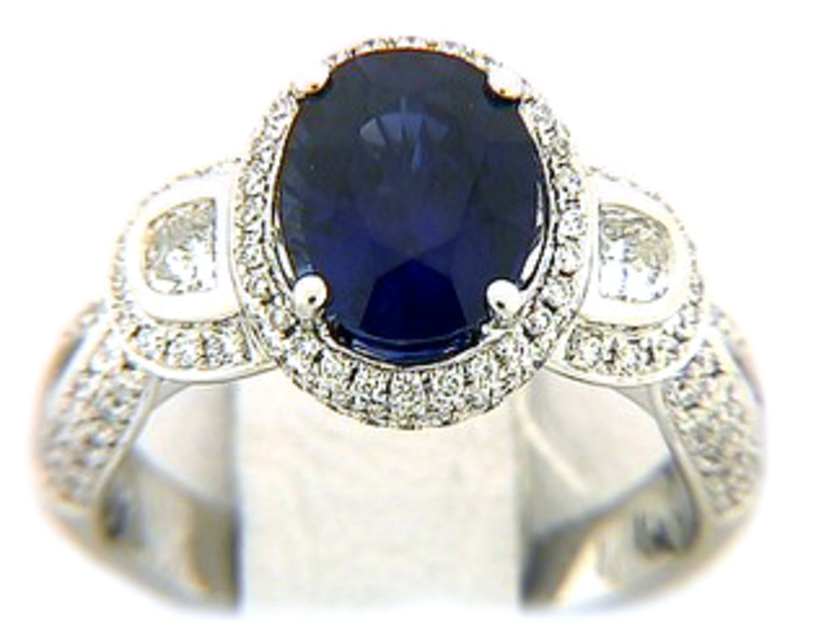 SAPPHIRE & DIAMOND RING, 18KW (E), CENTER=3.39