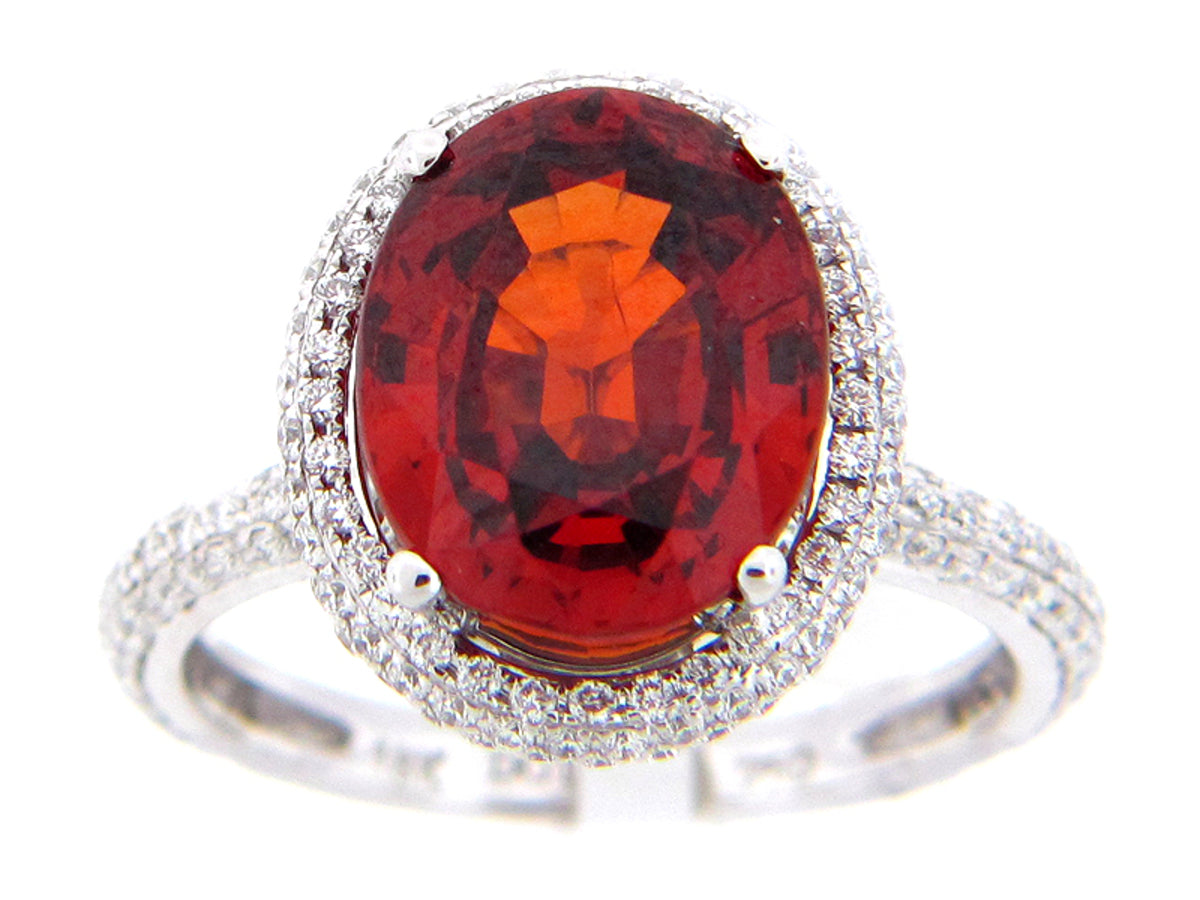 SPESSARTITE GARNET & DIAMOND RING, 18KW (N), CENTER=5.66
