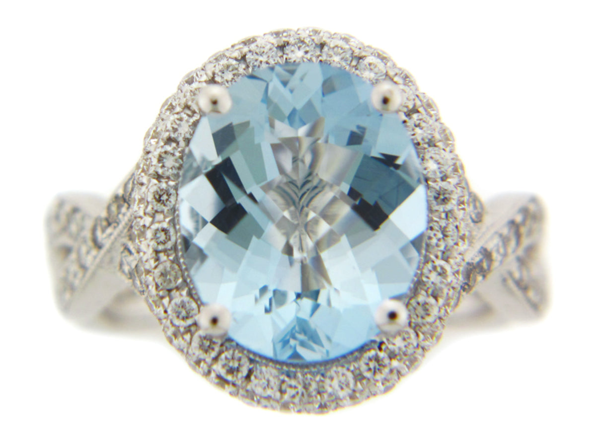 AQUA & DIAMOND RING, 18KW (E), CENTER=3.15