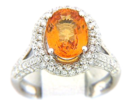 YELLOW SAPPHIRE & DIAMOND RING, 18KW (E/U), CENTER=3.66