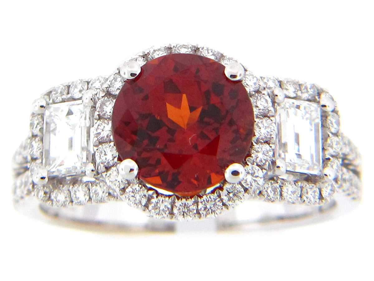 SPESSARTITE GARNET & DIAMOND RING, 18KW (N), CENTER=2.46