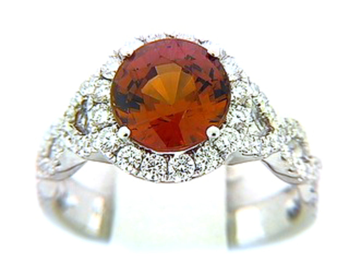 SPESSARTITE GARNET & DIAMOND RING, 18KW (N), CENTER=3.51