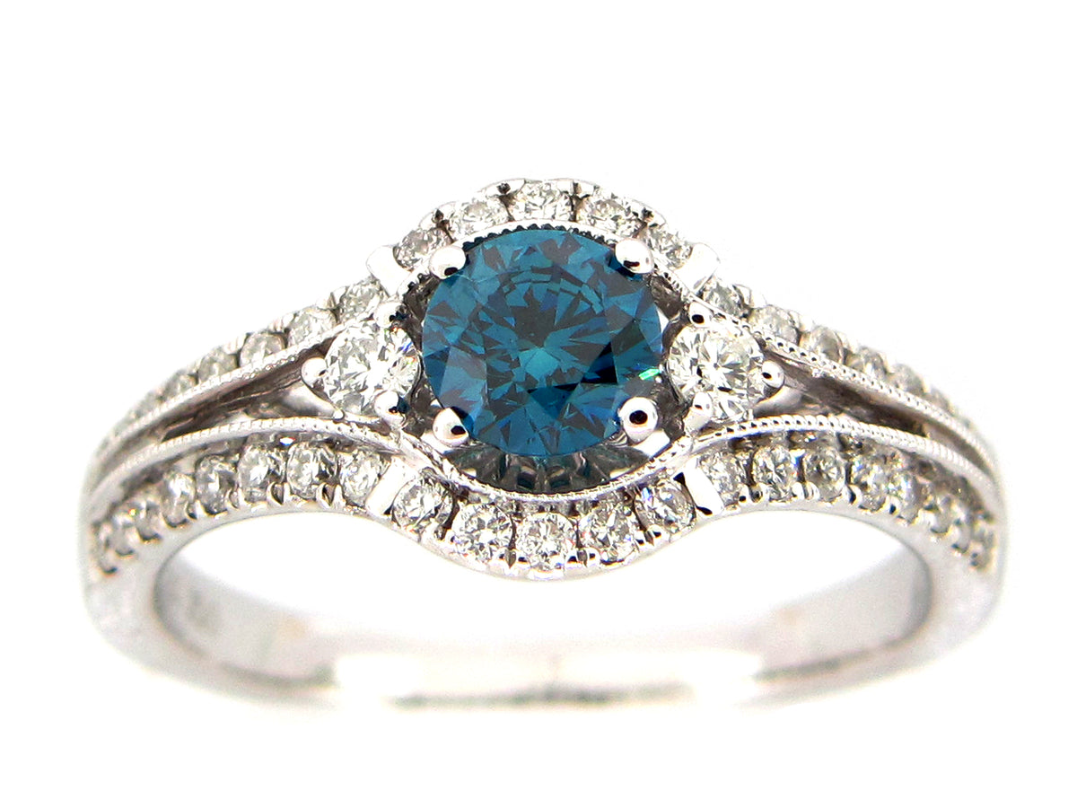 BLUE & WHITE DIAMOND RING, 18KW (R)