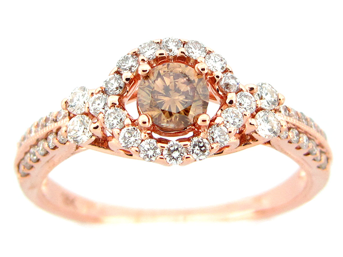 BROWN & WHITE DIAMOND RING, 18KR (N), CENTER=0.31