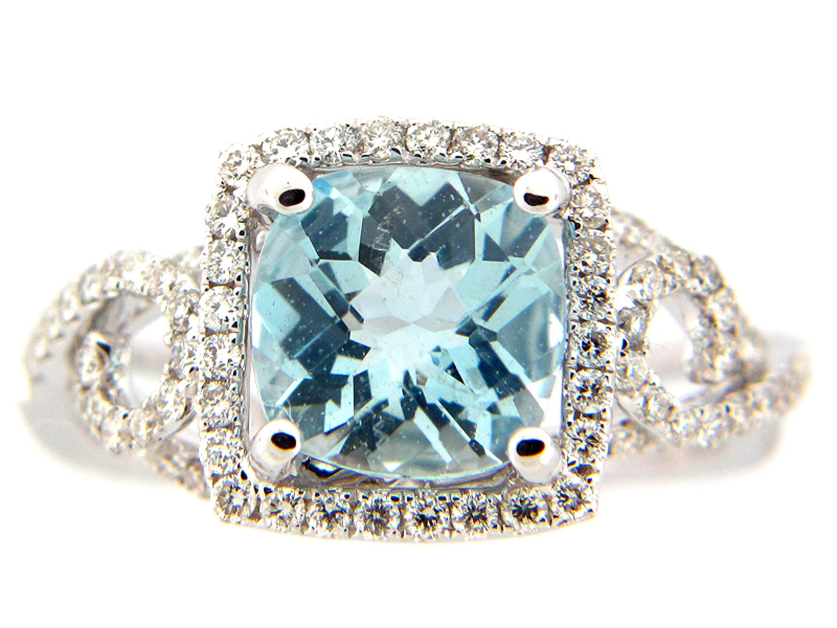 AQUAMARINE & DIAMOND RING, 18KW (E), C=1.81