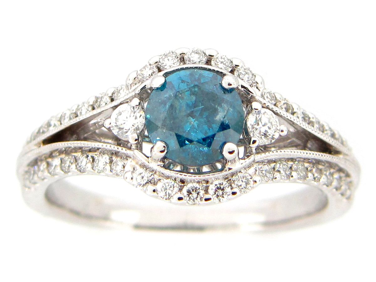 BLUE & WHITE DIAMOND RING, 18KW (R)
