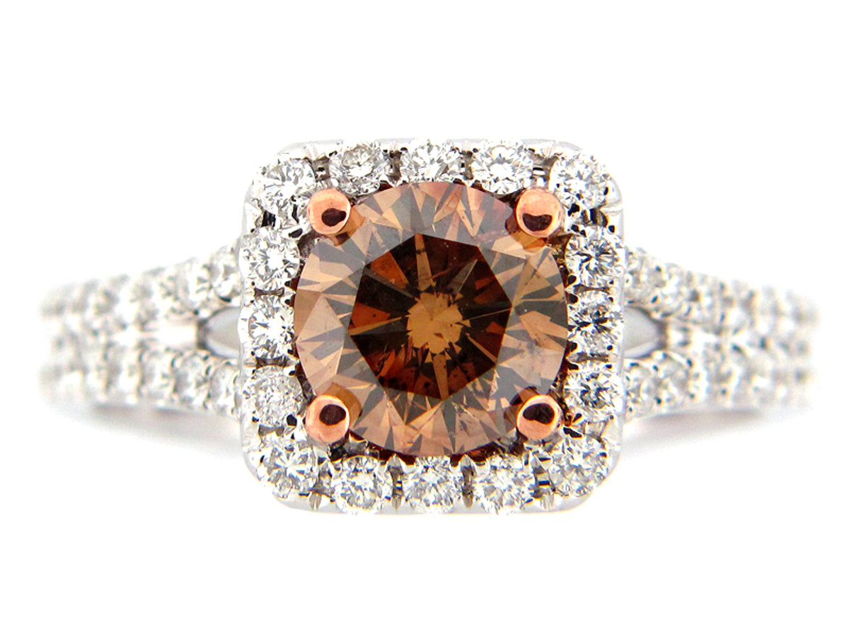 Brown White Diamond Ring, 18kz (N), Center=1.16