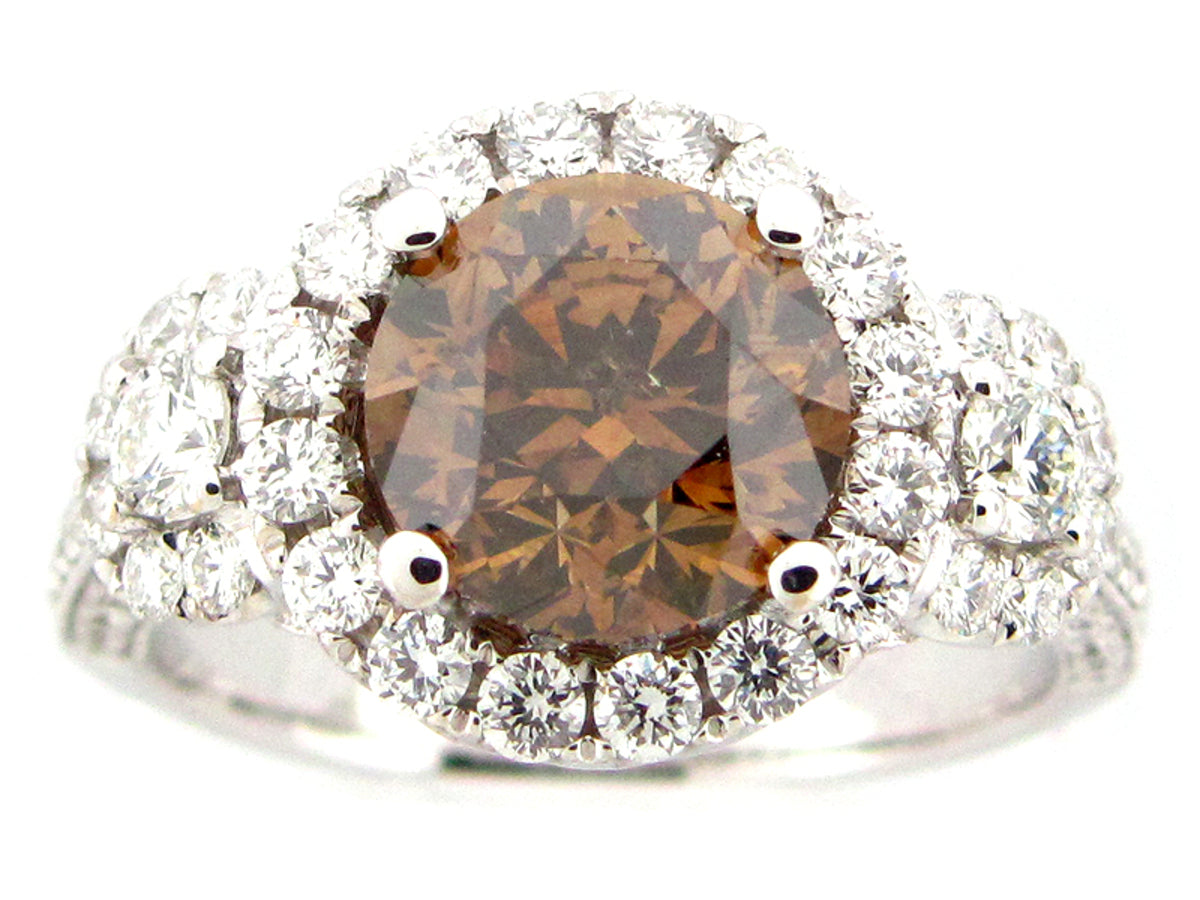 BROWN & WHITE DIMAOND RING, 18KW (N)