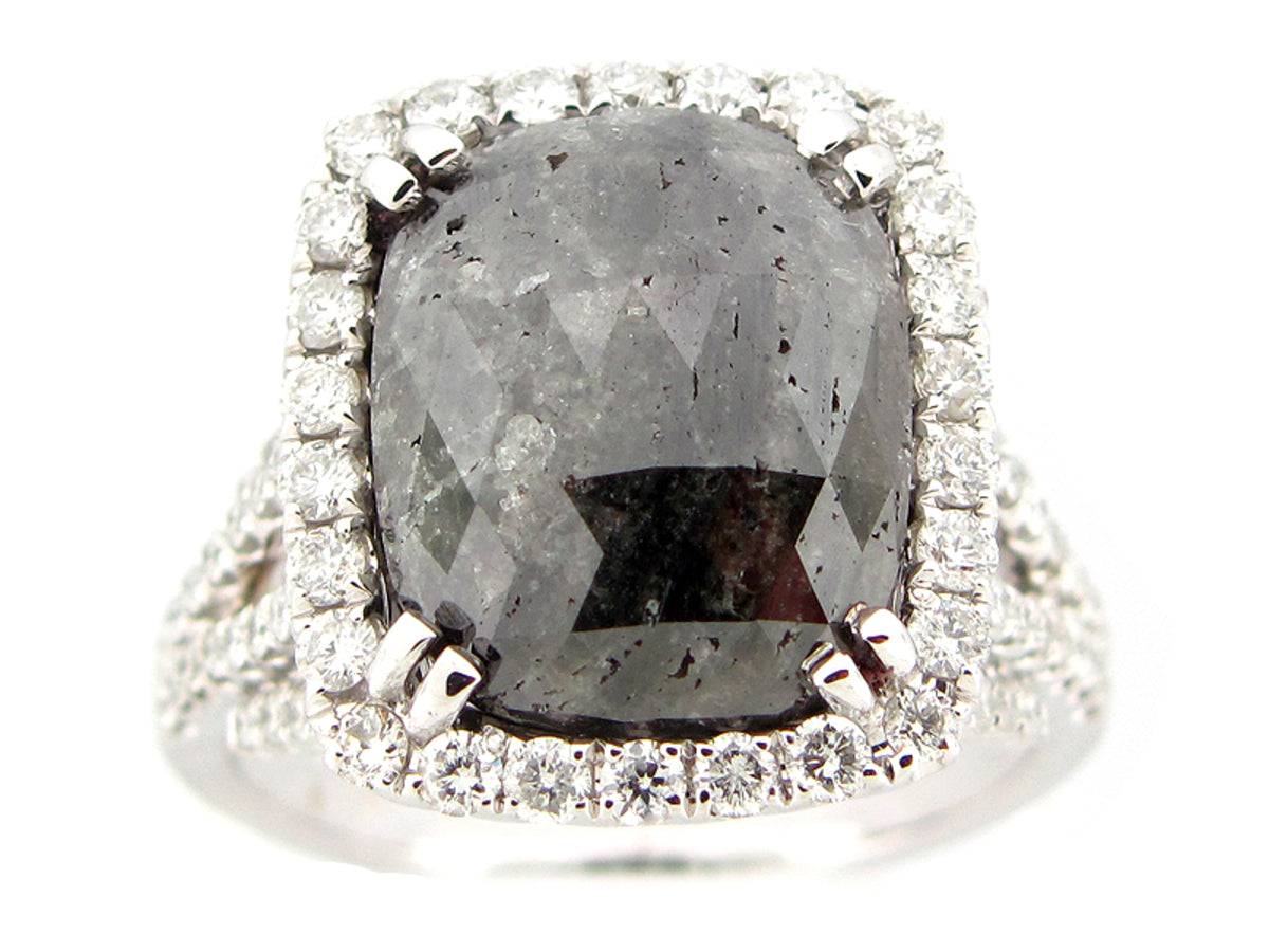 ROSE ROUGH CUT GRAY & WHITE DIAMOND RING, 18KW (N)
