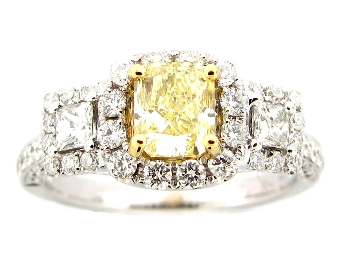 NATURAL FANCY YELLOW DIAMOND RING, GIA CERT, 18KT (N), CENTER =1.16