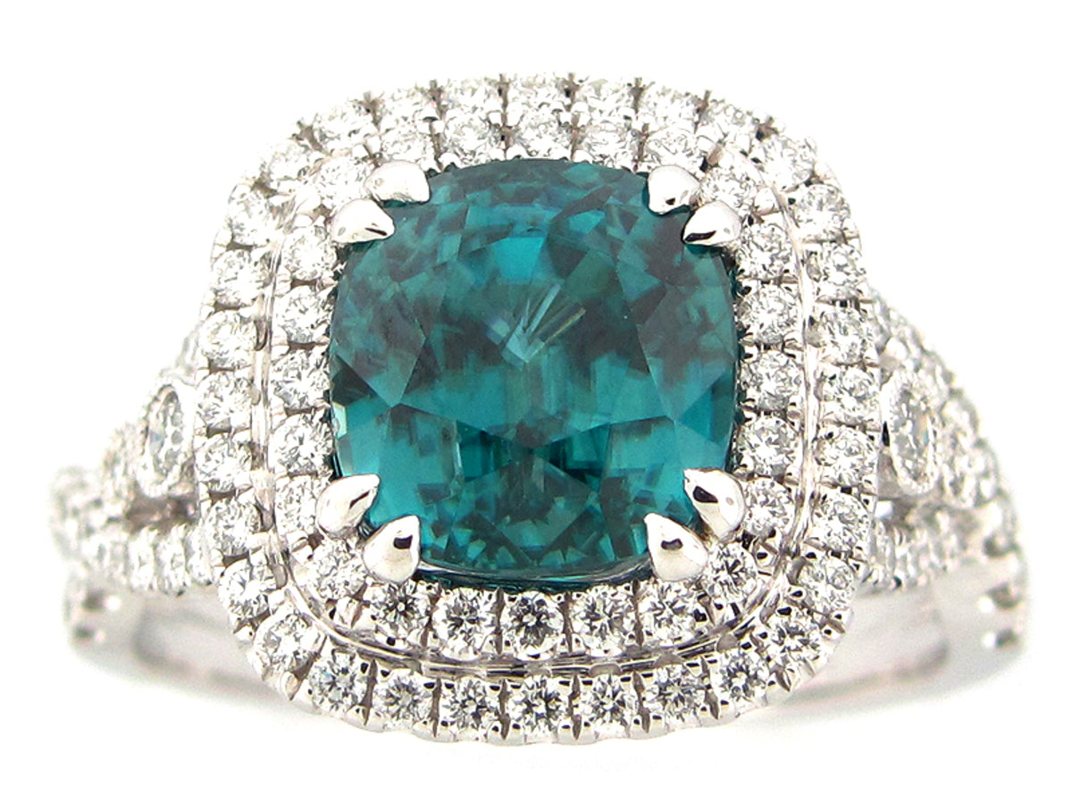 BLUE ZIRCON & DIAMOND RING, 18KW (H)
