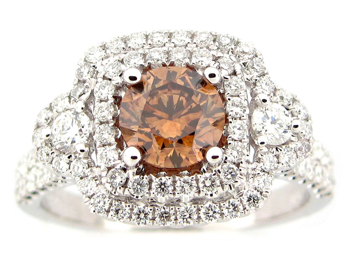 BROWN & WHITE DIAMOND RING, 18KW (N), CENTER=0.99