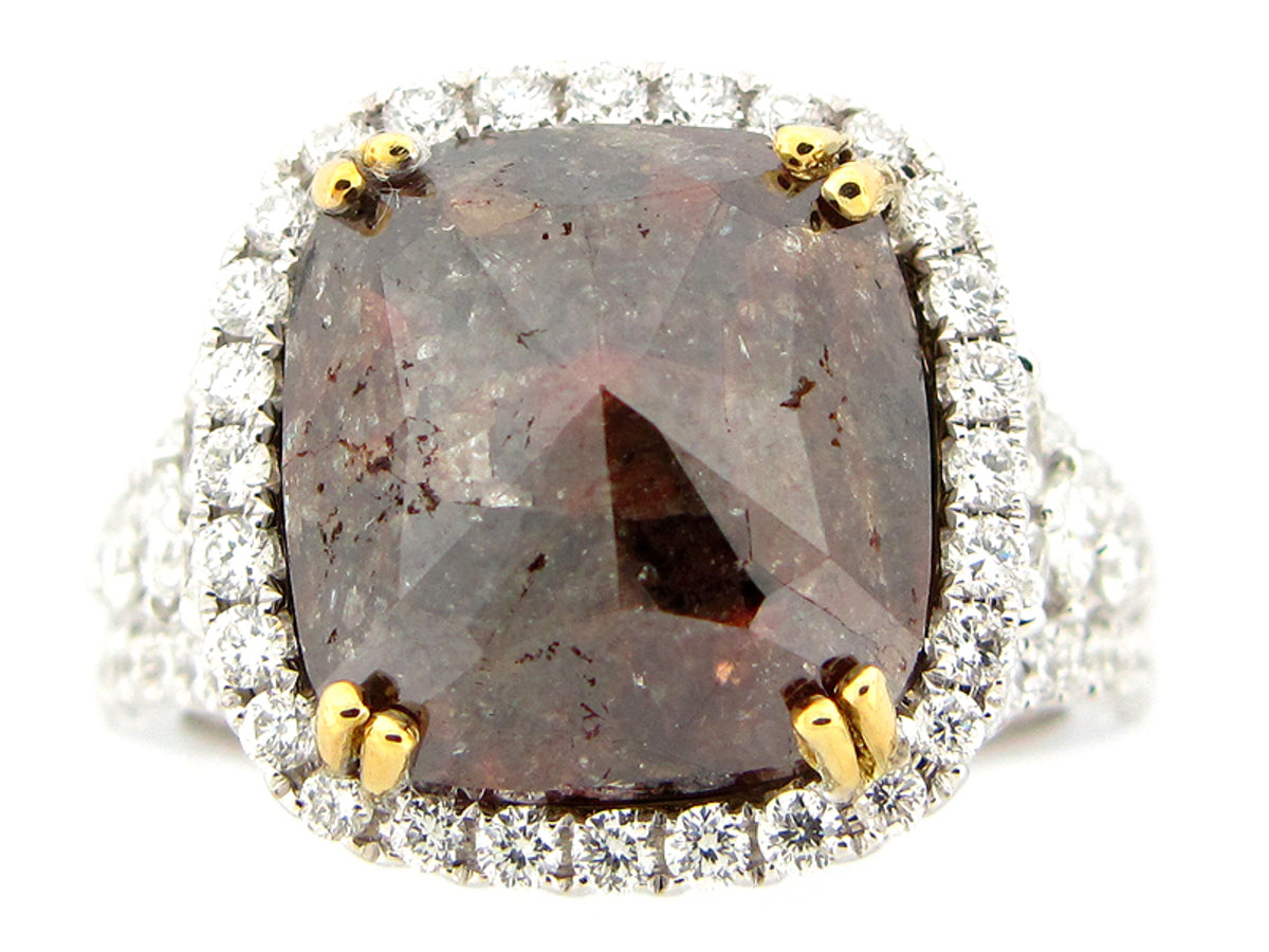 ROSE ROUGH CUT BROWN & WHITE DIAMOND RING, 18KT (N)