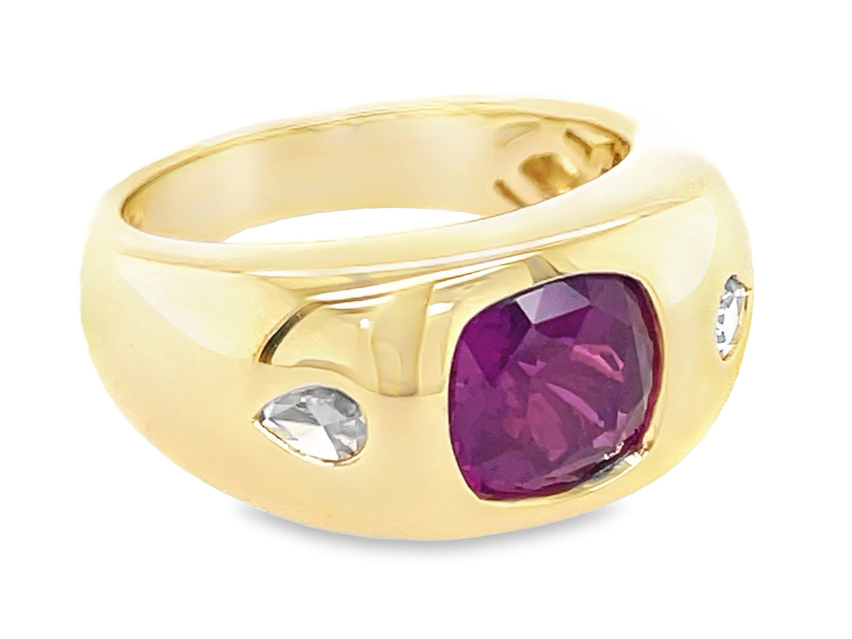 PURPLE PINK SAPPHIRE CUSHION & DIAMOND PEAR RING