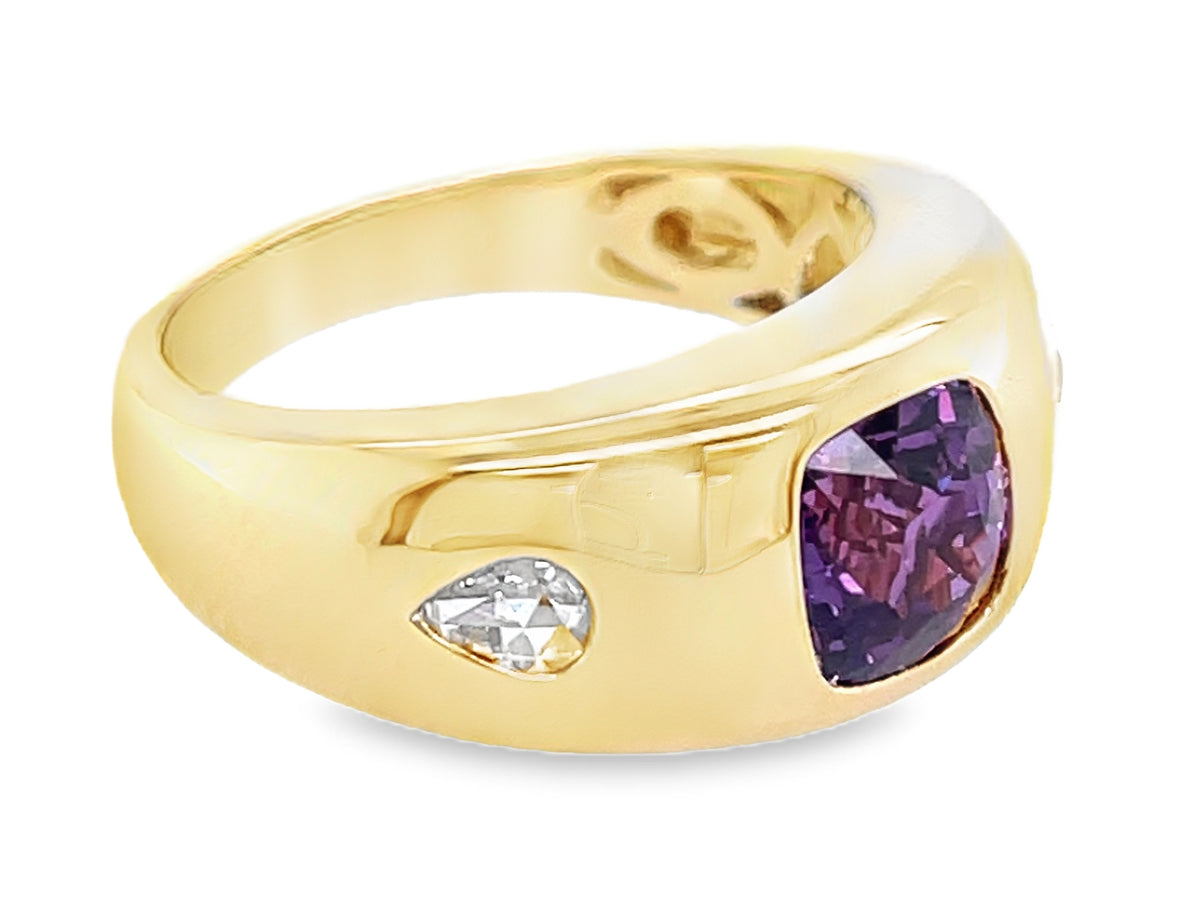 PURPLE SAPPHIRE CUSHION & DIAMOND PEAR RING
