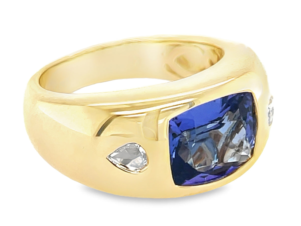 TANZANITE CUSHION & DIAMOND PEAR RING