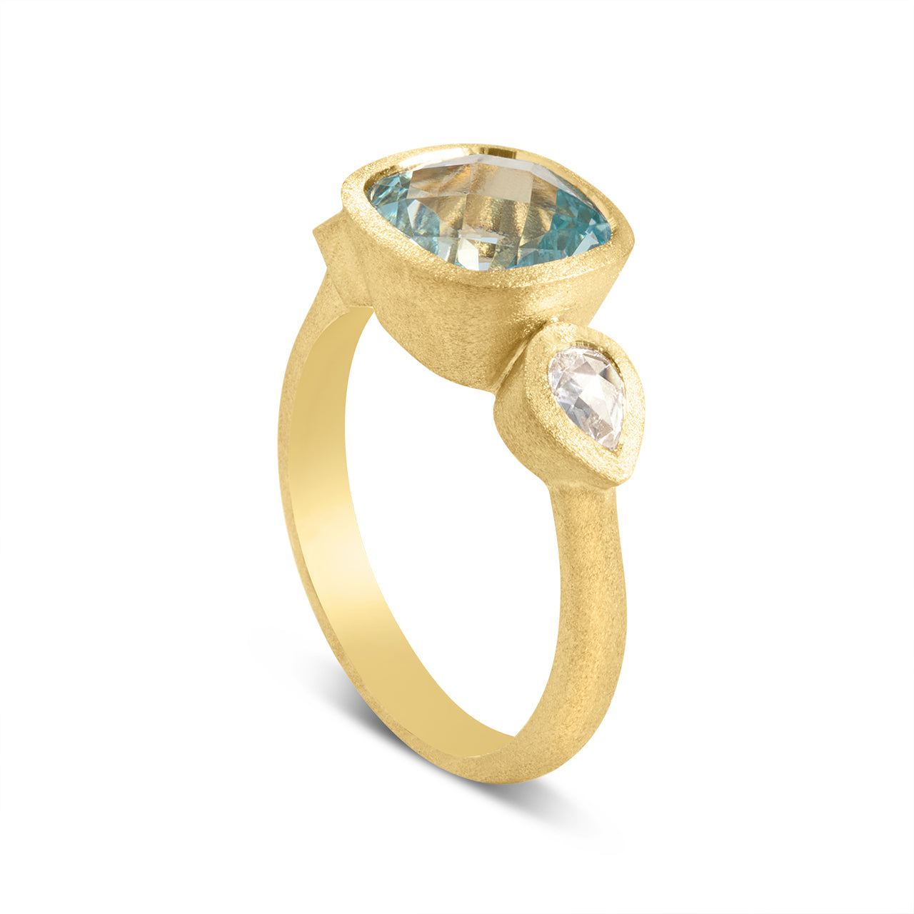 Aquamarine & Diamond 3 Stone Bezel Ring