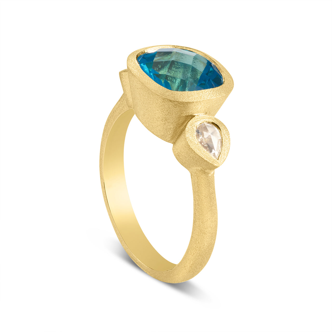 Blue Topaz & Diamond 3 Stone Bezel Ring
