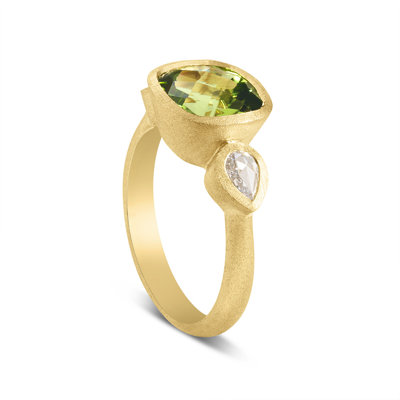 Peridot & Diamond 3 Stone Bezel Ring