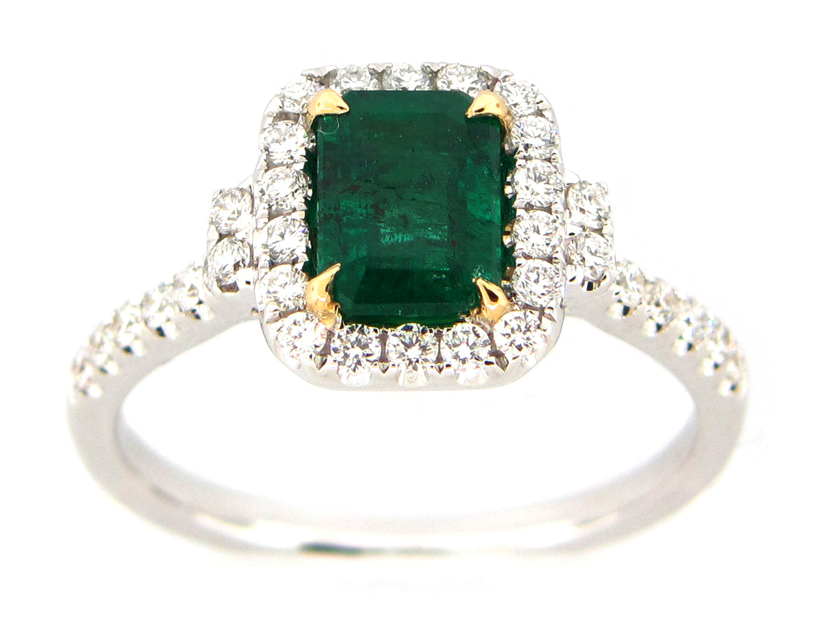 EMERALD & DIAMOND RING, 18KT (O)